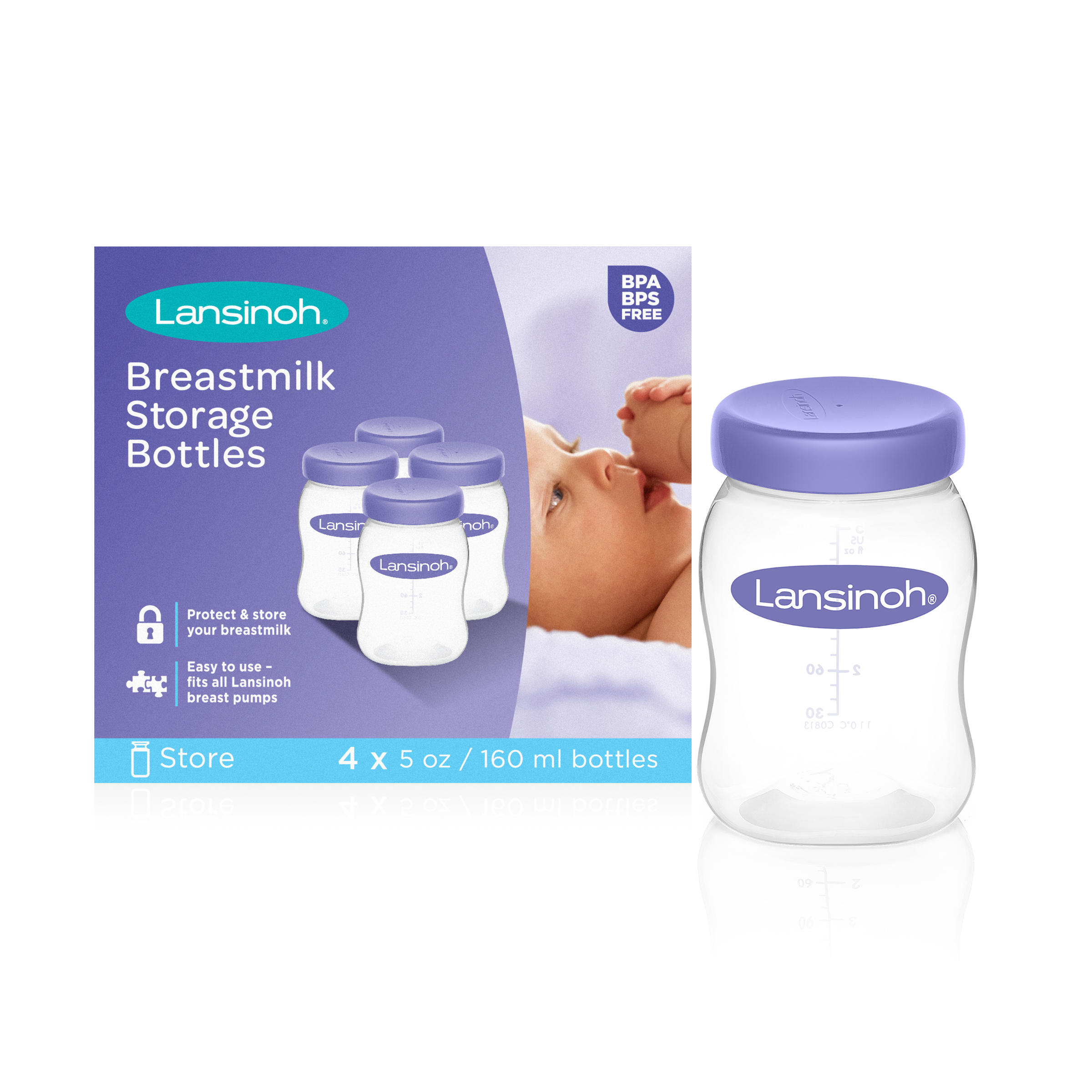 Lansinoh Breastmilk Storage Breast Pump Bottles, 4 Count Lansinoh