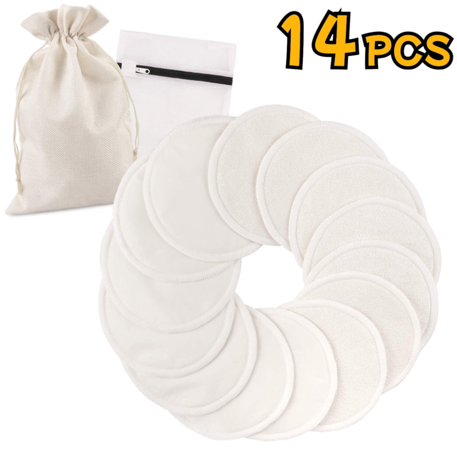 14Pcs Washable Nursing Pads, Reusable Organic Bamboo Breast Pads with Laundry Bag & Storage Bag - Soft, Absorbent, Hypoallergenic, Eco Pads for Breastfeeding PHOGARY