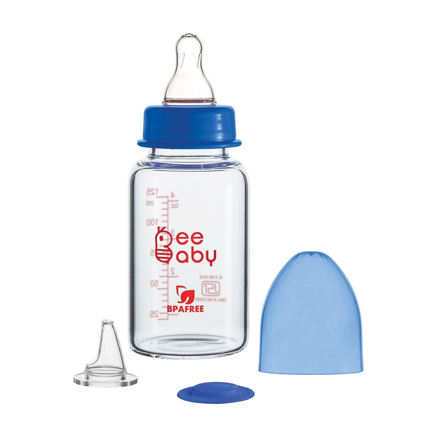 BeeBaby Options+ Anti-colic Glass Bottle to Sippy Glass Bottle Starter Kit, 4oz./125ml. -Blue BeeBaby