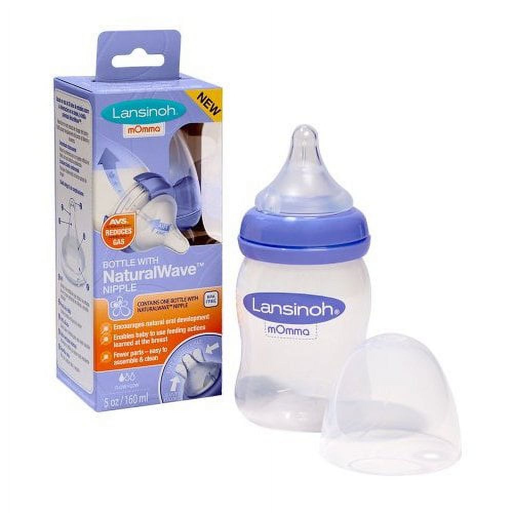 Lansinoh Momma Breastmilk Feeding Bottle 5 Oz | Baby Bottles | Slow Flow Bottles for Newborn Babies | Air Ventilation System Anti Colic Bottles for Infants | Natural Wave Nipples | Breastfeeding Lansinoh