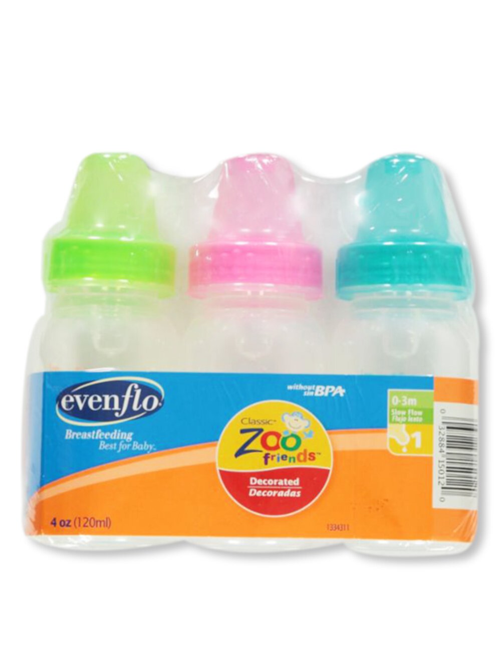 Evenflo 3-Pack Customflow Bottles (4 oz.) - pink/multi, one size Evenflo