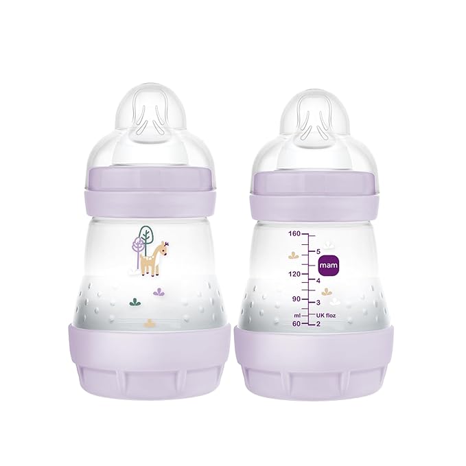 MAM Easy Start Matte Anti-Colic Baby Bottles, 5oz (2 Count), Slow Flow Nipples, Baby Girl MAM