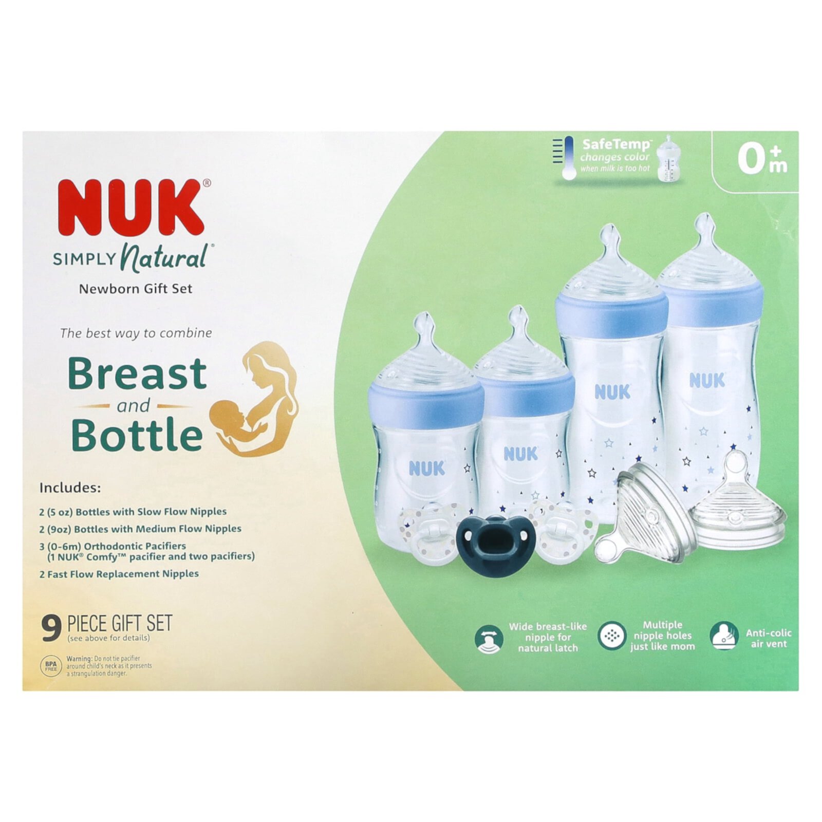 NUK Simply Natural Bottle Gift Set - Blue - 9pc NUK