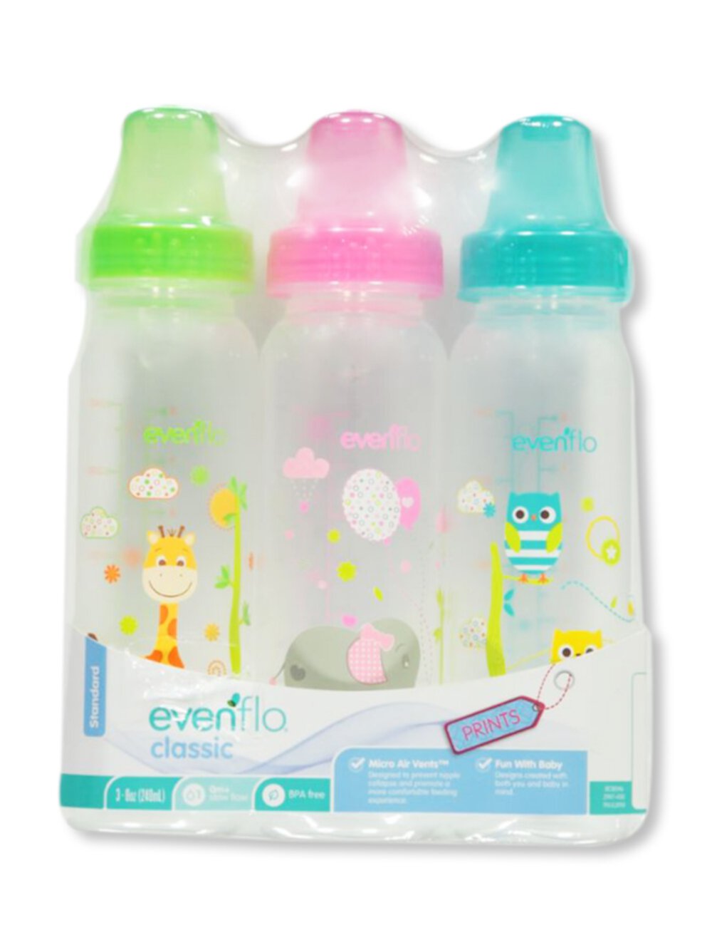 Evenflo 3-Pack Classic Standard Neck Baby Bottles (3-8 oz.) - pink, one size Evenflo