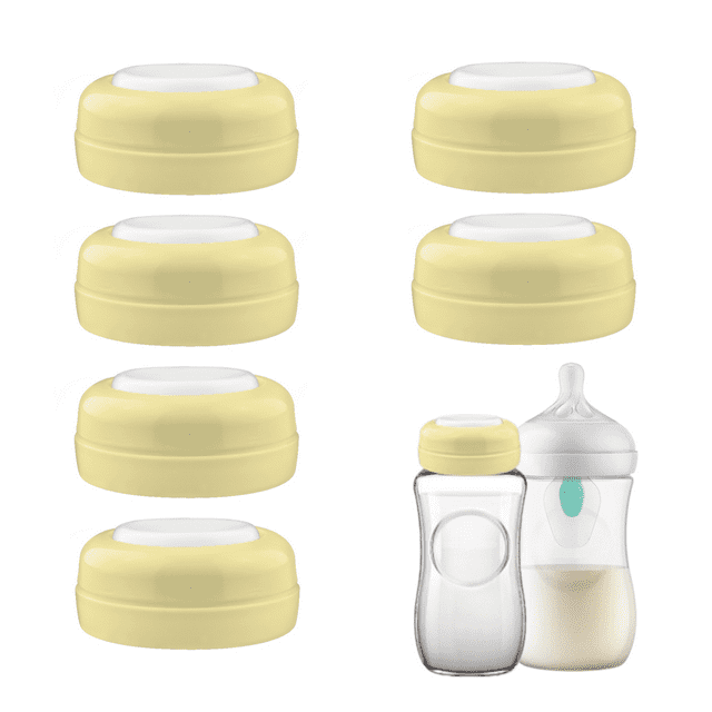 Maymom Screw Lids Aka Travel Caps with Rewritable Sealing Disc Compatible with Avent, Maymom Wide Mouth Bottles (Yellow) Maymom