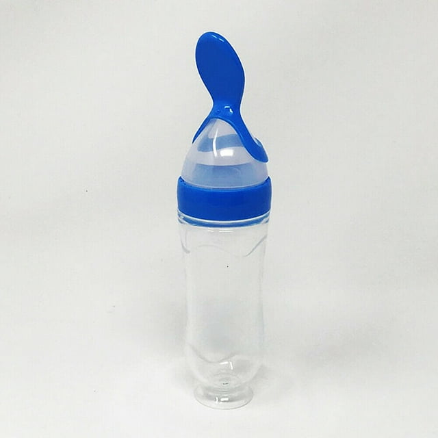 Baby Silicone Squeeze Feeding Bottle w/Spoon Food Self-stand Feeder 3oz/90ML Magik