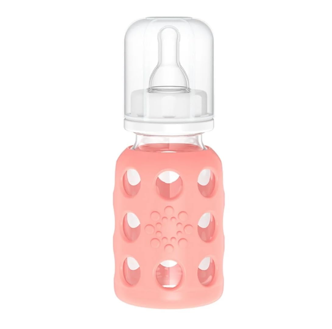 Lifefactory Glass Baby Bottle with Stage 1 Nipple and Protective Silicone Sleeve Banana 4 Oz Lifefactory