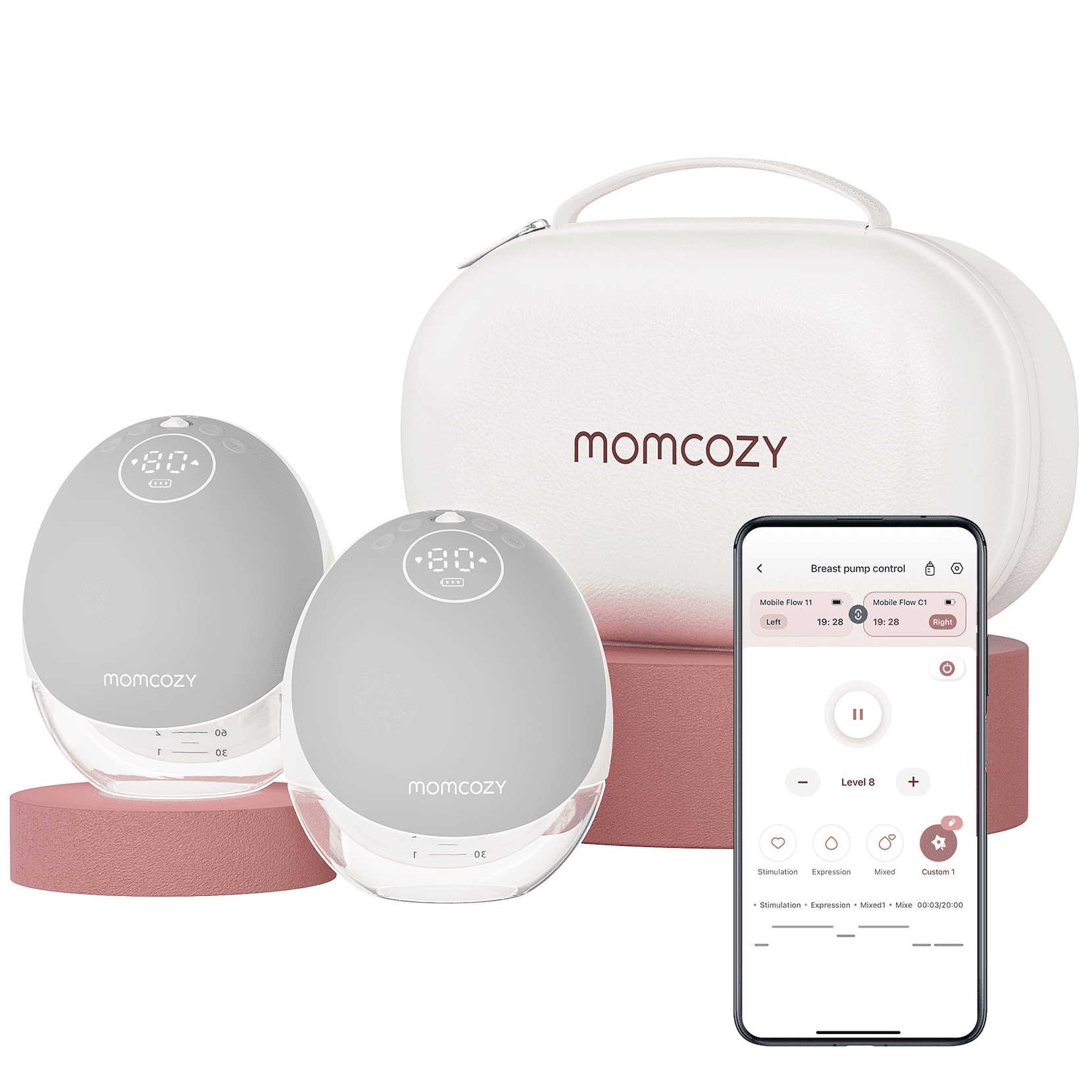 Momcozy Breast Pump Hands Free Mobile Flow | M9, App Discreet Wireless Breast Pump M9, Independent Breastmilk Storage, 2 Pack, Gray Momcozy