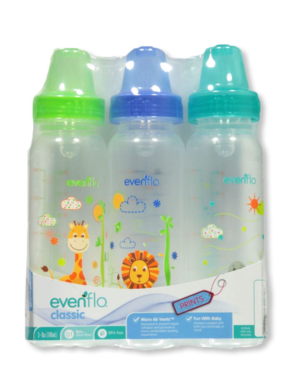 Evenflo 3-Pack Classic Standard Neck Baby Bottles (3-8 oz.) - blue, one size Evenflo