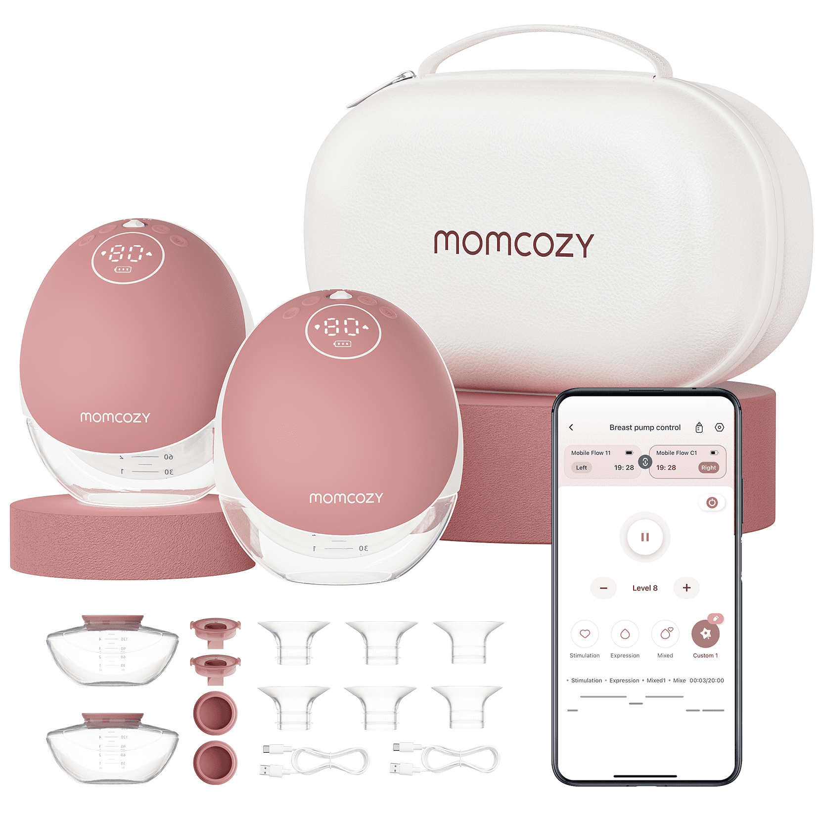 Momcozy Hands Free Breast Pump Mobile Flow | M9, App Control Portable Breast Pump M9, 24mm, 1 Pack, Gray Momcozy