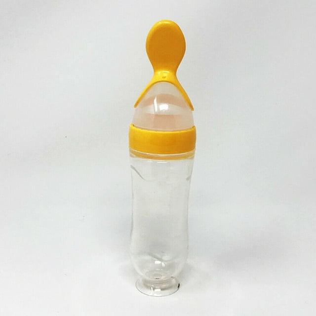 Baby Silicone Squeeze Feeding Bottle w/Spoon Food Self-stand Feeder 3oz/90ML Magik