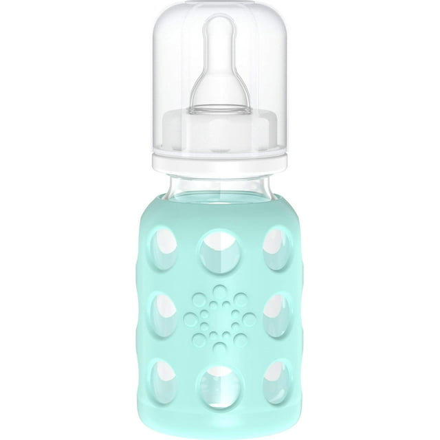 Lifefactory Glass Baby Bottle with Stage 1 Nipple and Protective Silicone Sleeve Banana 4 Oz Lifefactory