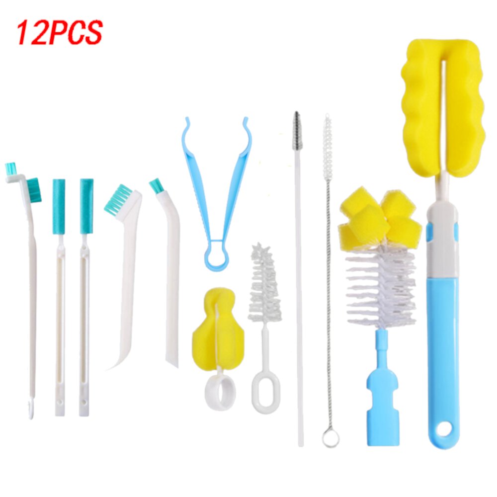 SHELLTON 12 Pcs Kit Baby Bottle and Nipple Cleaning Sponge Brush Straw Brush for Feeding Bottle Cup Cleaning Tool Shellton