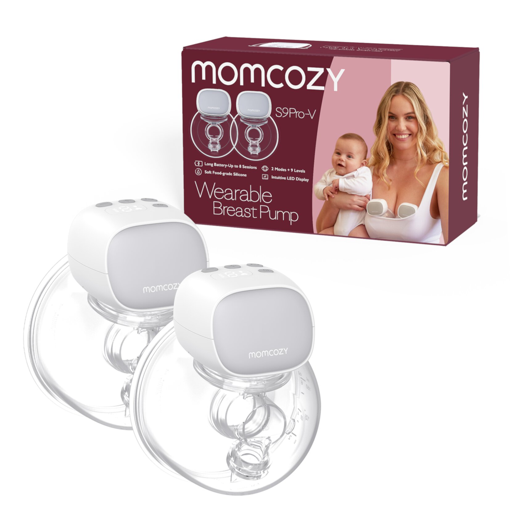 Momcozy S9 Pro-V Hands Free Electronic Wearable Breast Pump, 2Pack, Gray. Momcozy