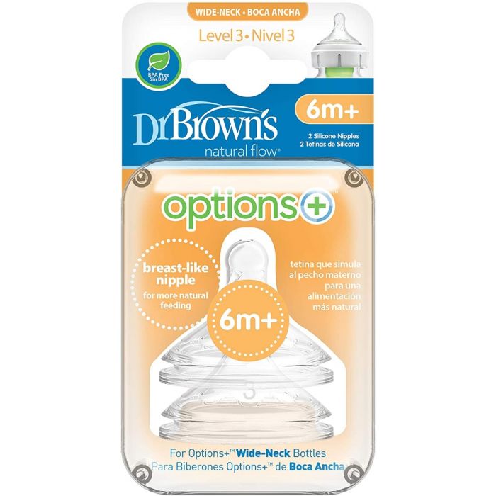 Dr Brown - Natural Flow Options+ Level 3 Wide Neck Teats (2 Pack) Visit the Dr. Brown's Store