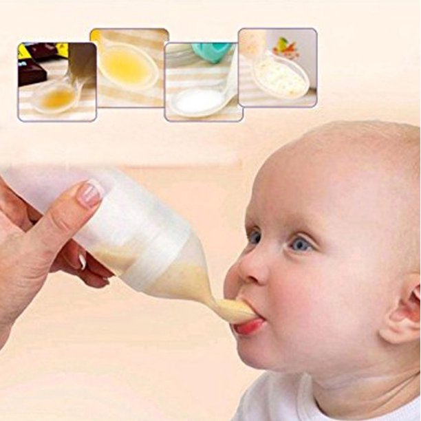 Color Profit Kids Baby Silicone Squeeze Feeding Bottle Newborn Tableware Tools for Baby Infant Feeder with Dispensing Spoon Color Profit Kids