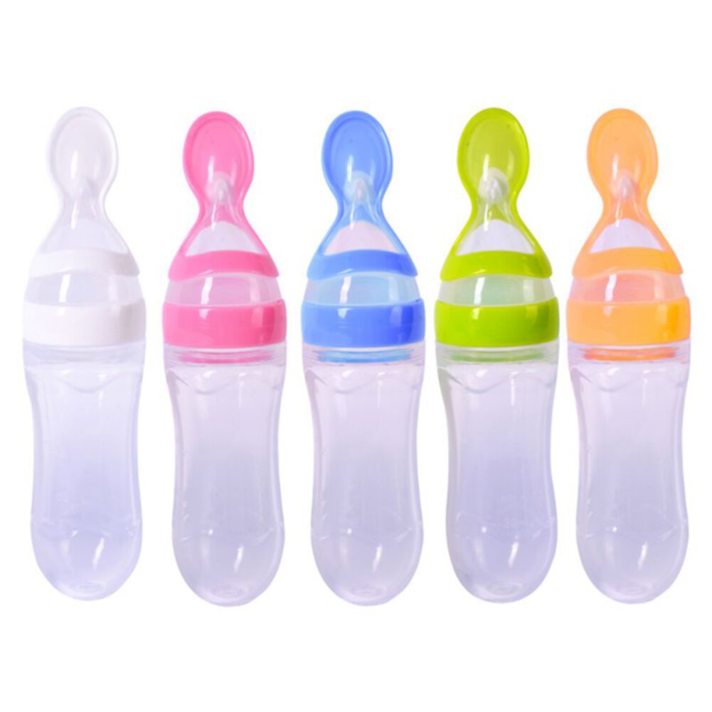 Baby Silicone Squeeze Feeding Bottle Newborn Tableware Tools for Baby Infant Feeder with Dispensing Spoon Color Profit Kids