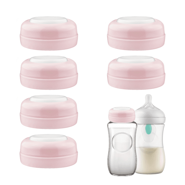 Maymom Screw Lids Aka Travel Caps with Rewritable Sealing Disc Compatible with Avent, Maymom Wide Mouth Bottles (Pink) Maymom