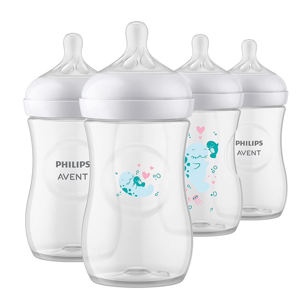 Philips AVENT Natural Baby Bottles with Natural Response Nipple, with Manatee Design, 9oz, 4pk, SCY Philips Avent