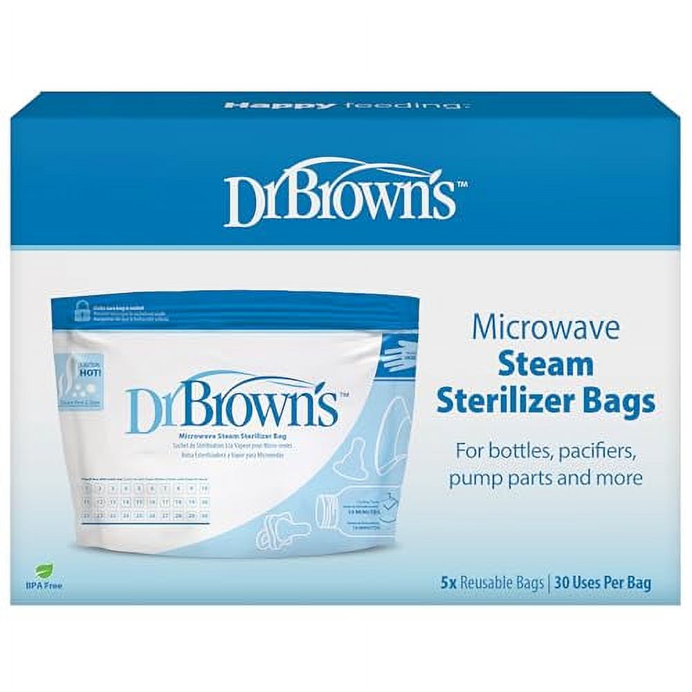 Dr. Brown's Microwave Steam Sterilizer Bags for Baby Bottles, Pacifiers, Pump Parts and Accessories, Travel Baby Bottle Sterilizer, 30 Uses per Bag, 5-Pack Visit the Dr. Brown's Store