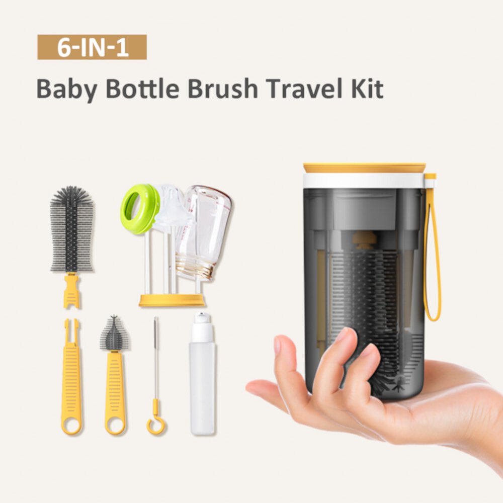 Gecheer Portable Baby Bottle Brush Kit Travel Feeding Bottle Cleaning Set Nursing Bottle Cleaner with Extendable Silicone Gecheer