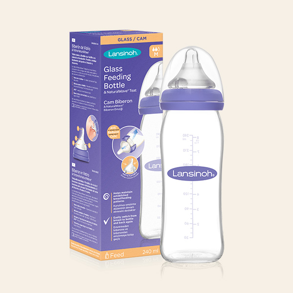 Lansinoh Momma Breastmilk Medium Flow Glass Feeding Bottle with Naturalwave Teat 240 ml / 8 fl.oz. Lansinoh