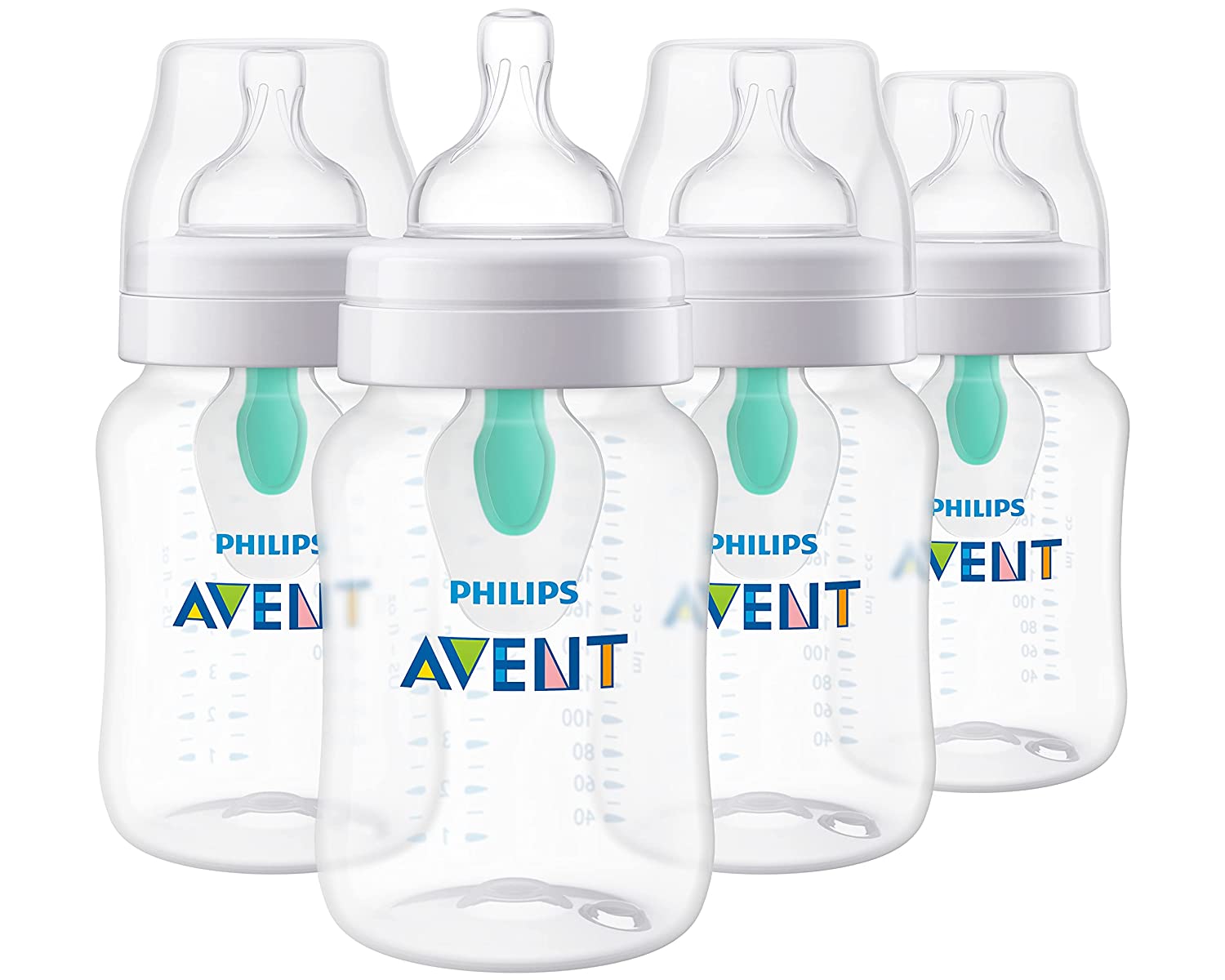 Philips AVENT Anti-Colic Baby Bottles with AirFree Vent, 9oz, 4pk, Clear, SCY703/04 Philips Avent