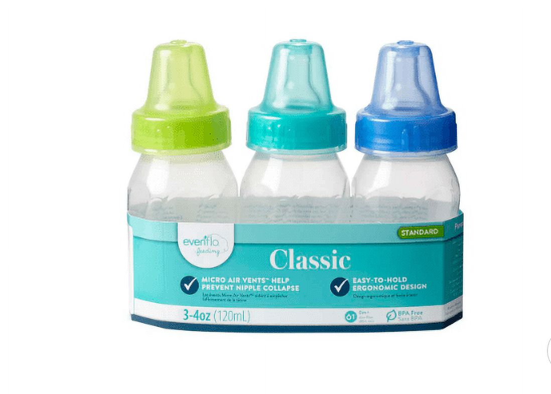 Evenflo Baby Boys' 3-Pack Baby Bottles (4 oz.) - mint/blue, one size Evenflo