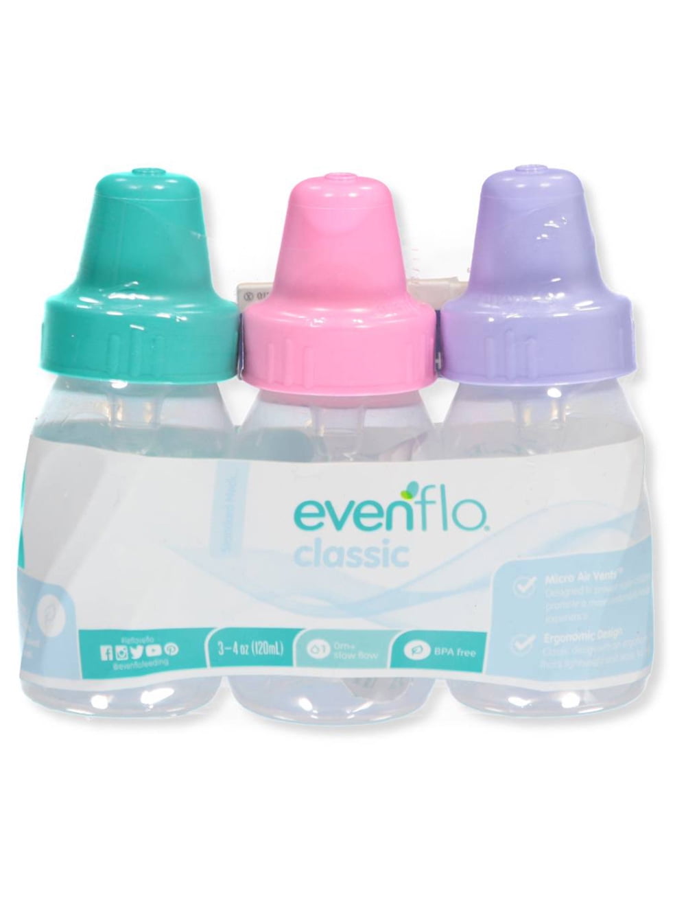 Evenflo Baby Boys' 3-Pack Baby Bottles (4 oz.) - mint/blue, one size Evenflo