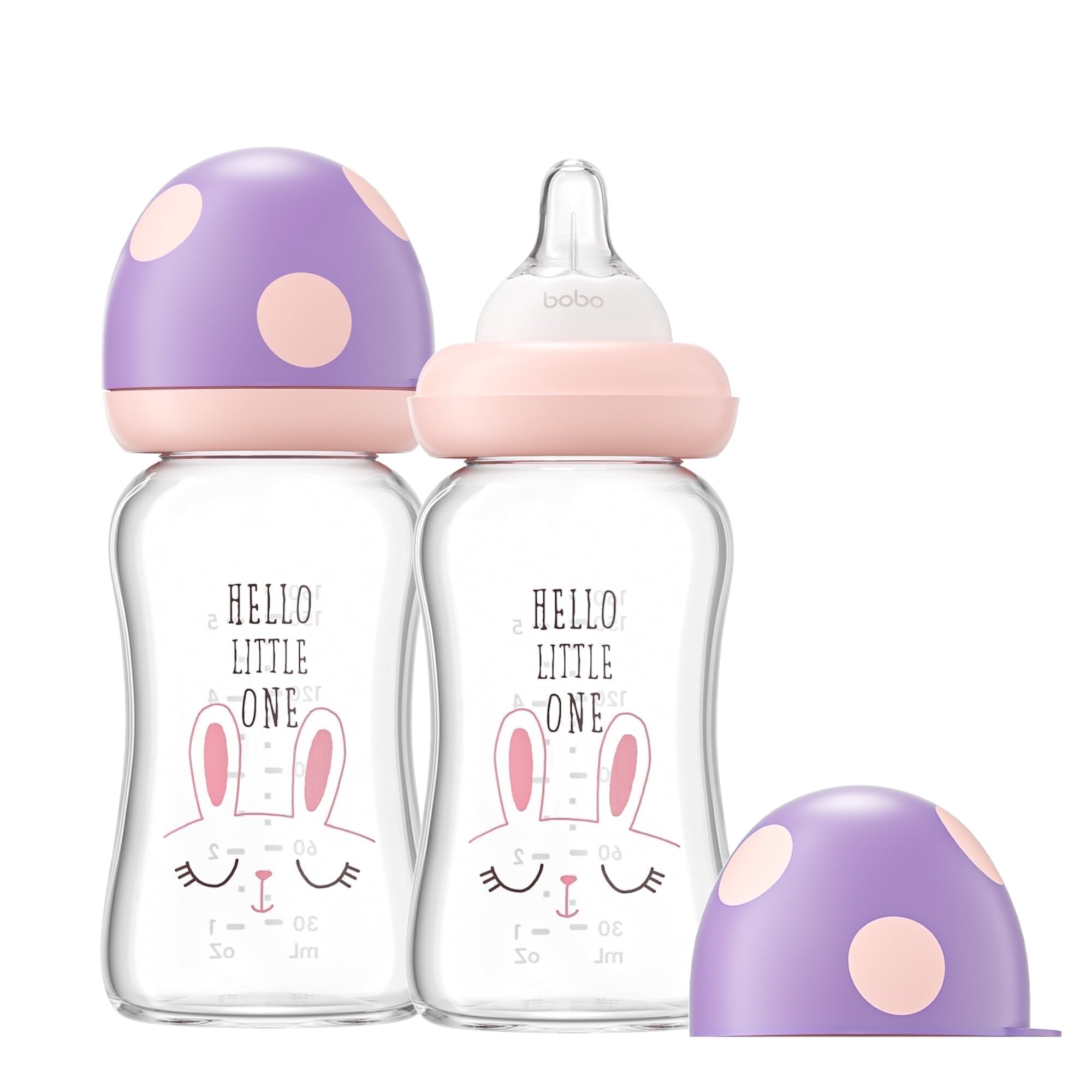 YOHKOH Mushroom Cap Bottle,Wide Bore,6 oz/160 ml,for Small Baby,Purple,2pc YOHKOH