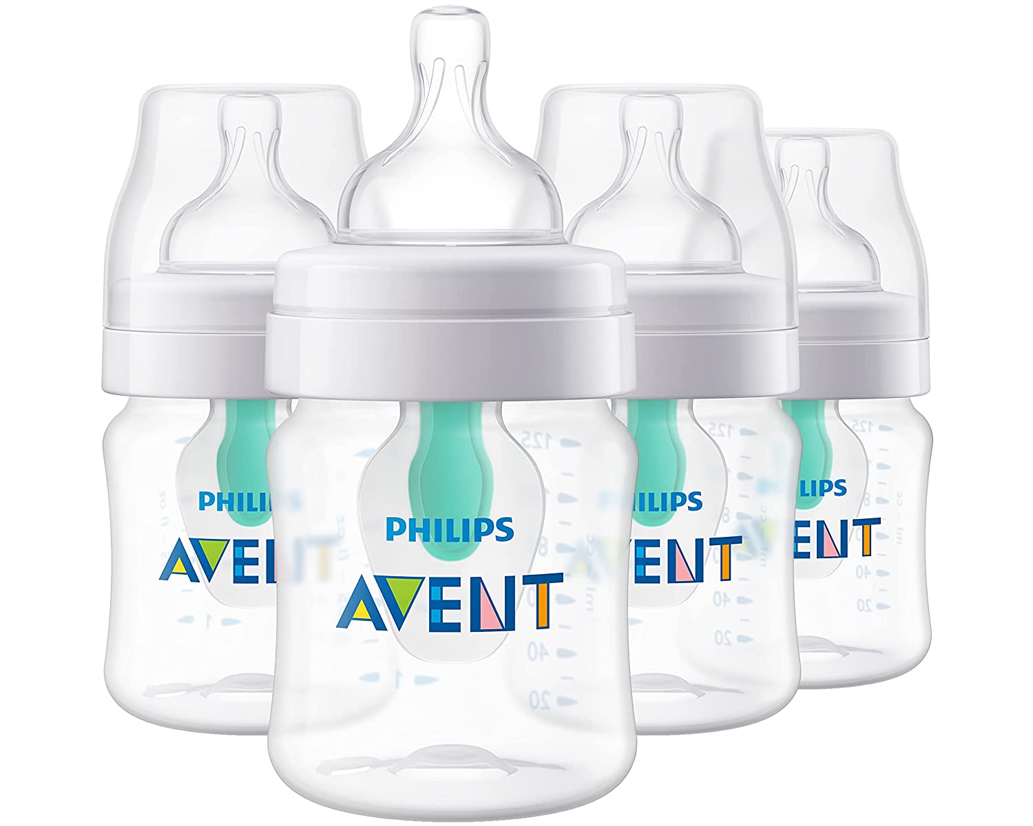 Philips AVENT Anti-Colic Baby Bottles with AirFree Vent, 4oz, 4pk, Clear, SCY701/04 Philips Avent