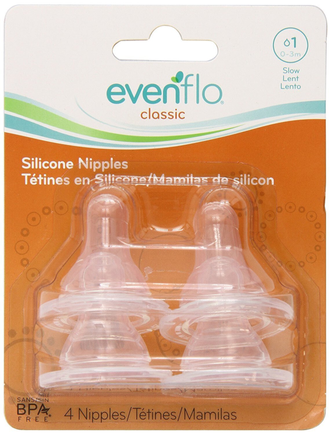 Classic Evenflo Pezones Flujo Lento 0-3 Meses Paquete de 4 Evenflo