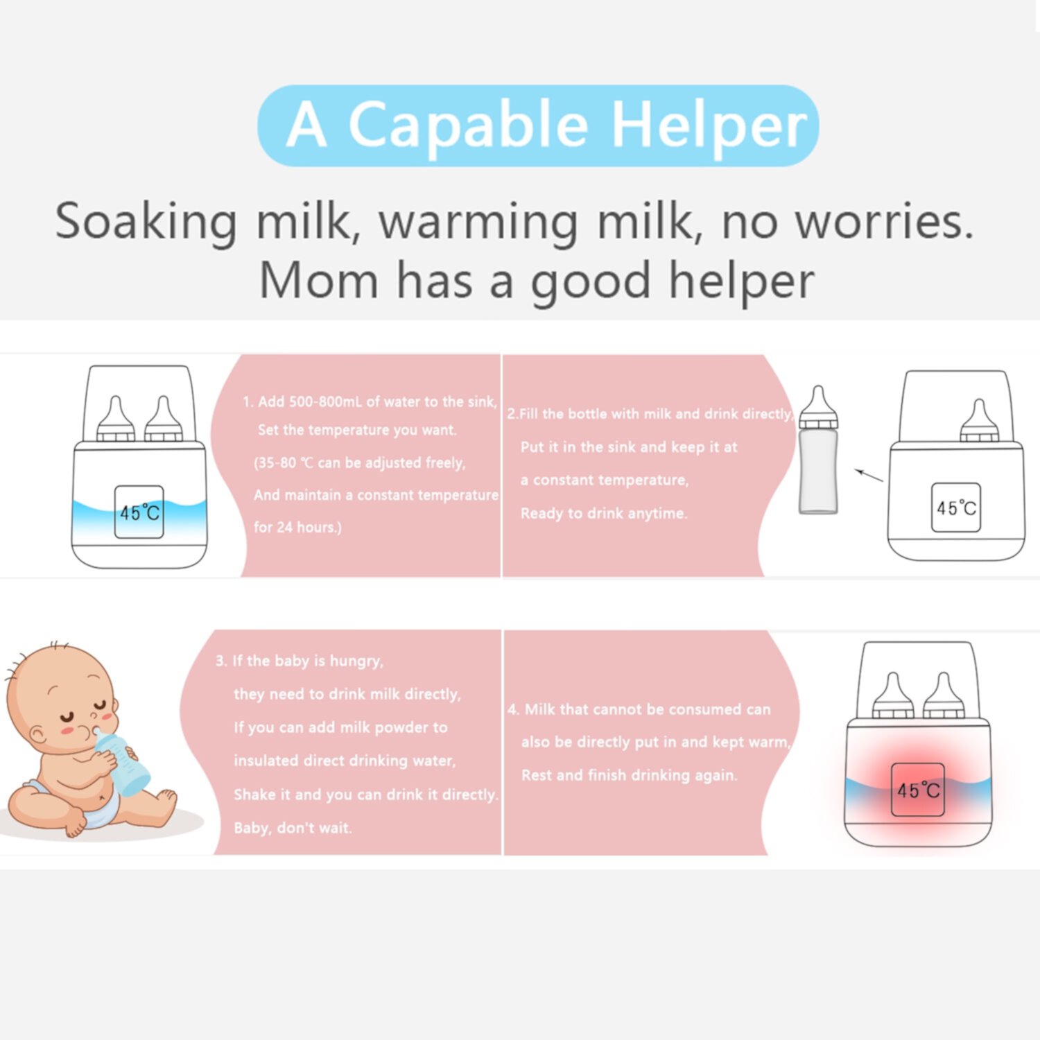 Baby Bottle Warmer, 8-in-1 Fast Milk Warmer with Timer Breastmilk or Formula, Fits 4 Bottles, Accurate Temperature Control, with Defrost, Sterili-zing, Keep, Heat Baby Food Jars Function ProCIV