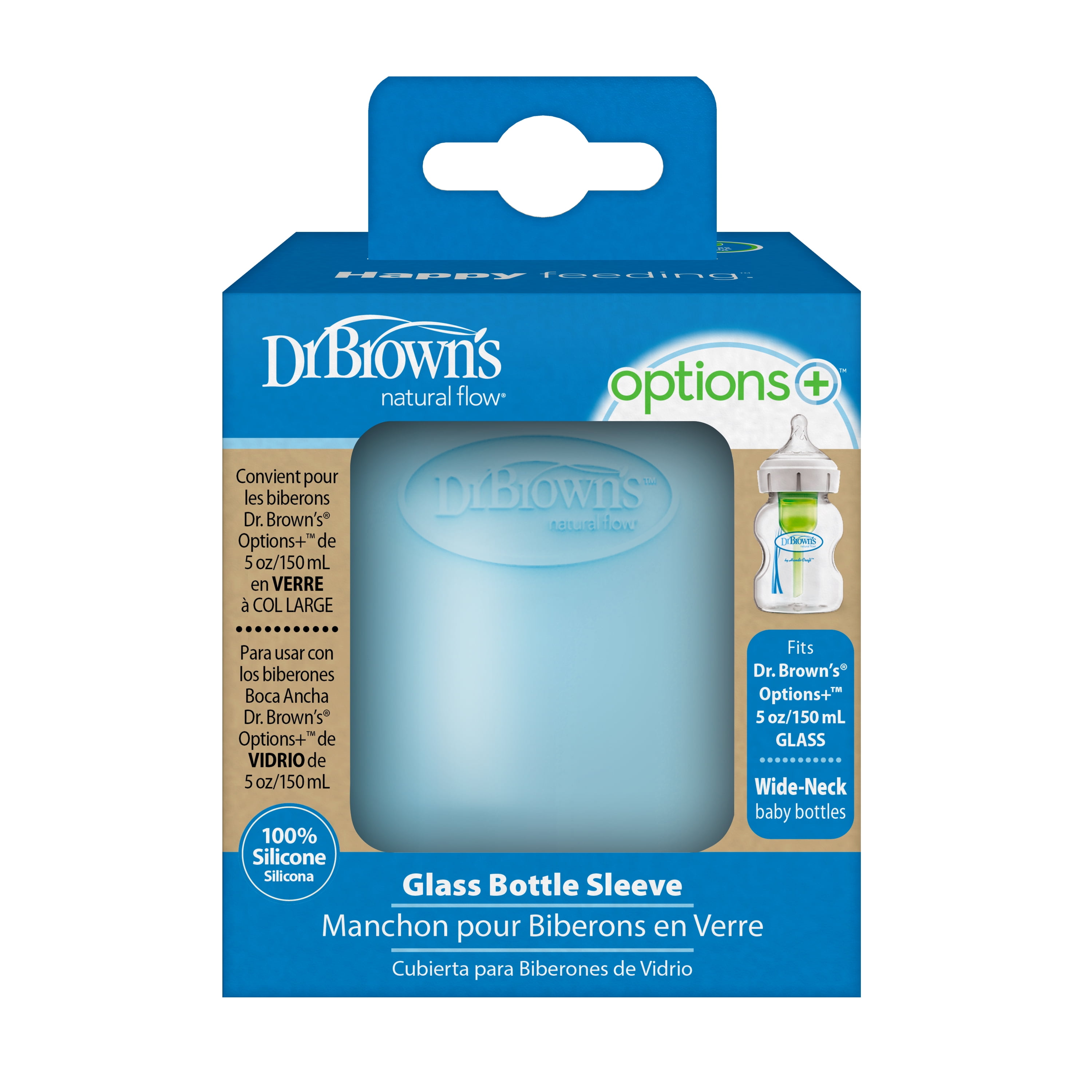 Dr. Brown's Natural Flow Options+ Glass Baby Bottle Sleeves, 100% Silicone, Wide-Neck, Mint, 1 Pack Dr. Brown's