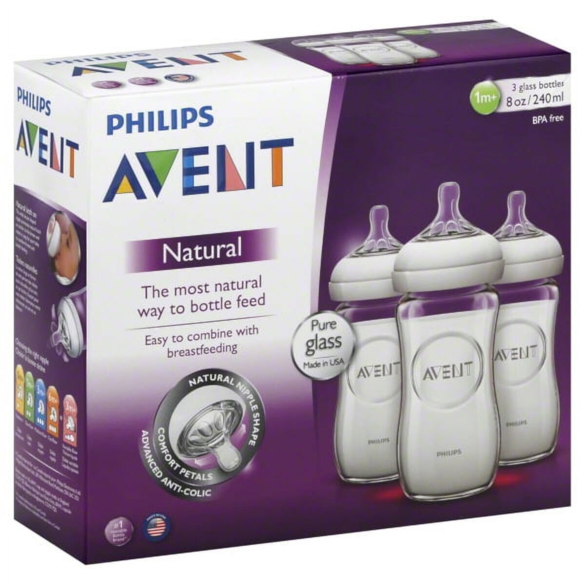 Philips Avent BPA Free Natural Clear Glass Baby Bottles, 8 Ounce, 3 Pack Philips Avent