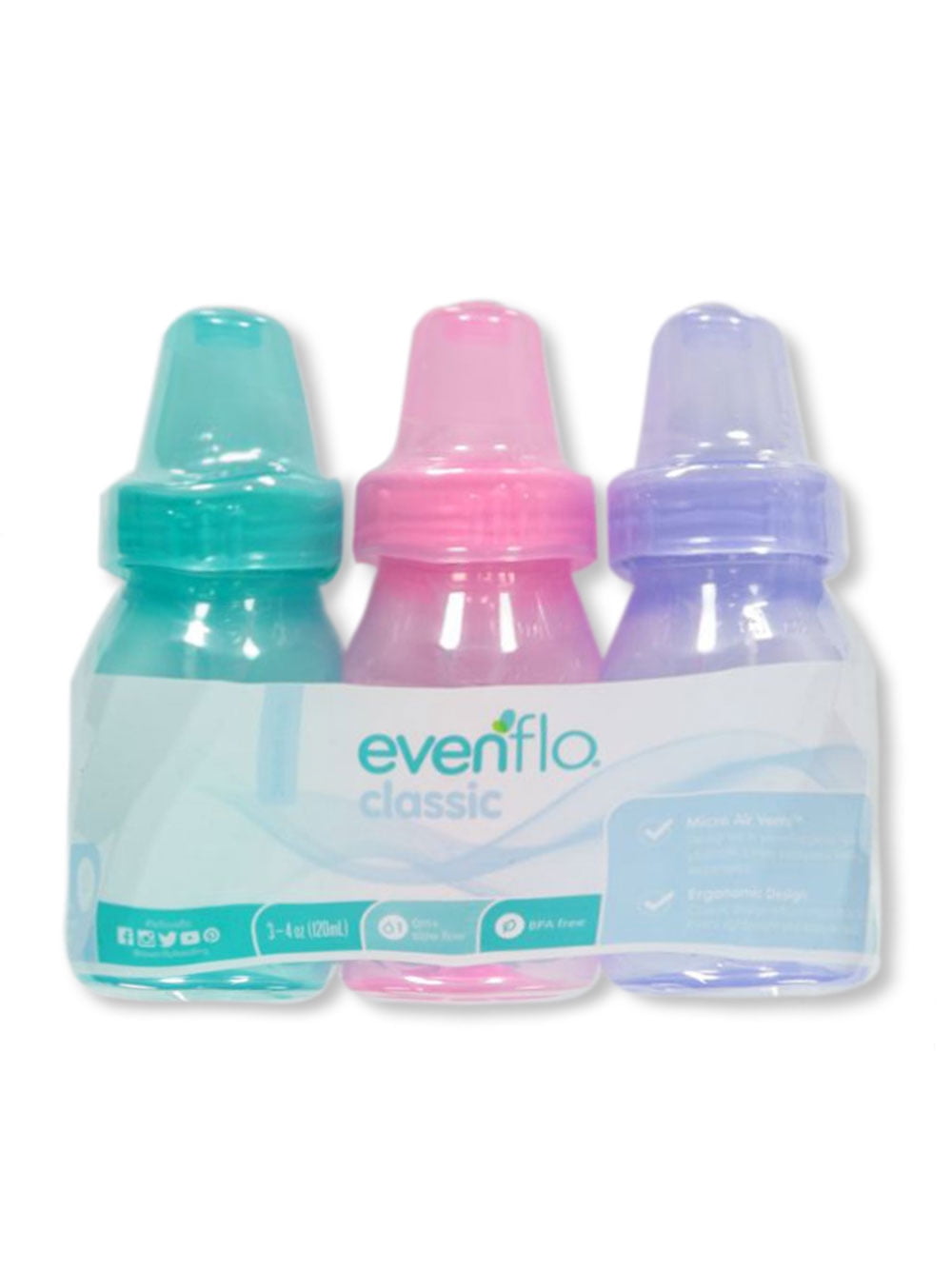 Evenflo 3-Pack Classic Baby Bottles (1-4 oz.) - mint/green/blue, one size Evenflo