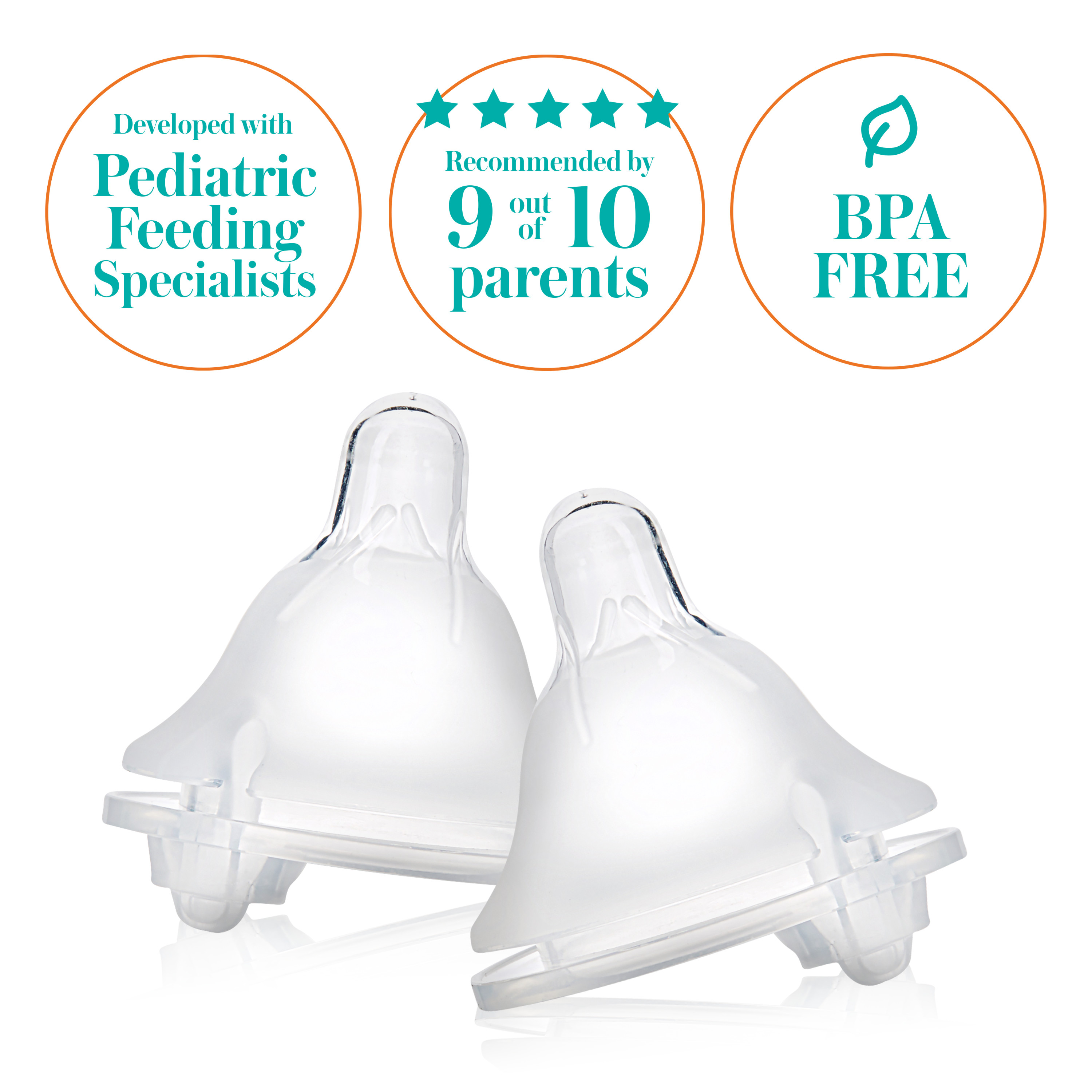 Evenflo Balance + Wide Neck BPA-Free Silicone Slow Flow Baby Bottle Nipple - 0 Months+, 2ct Evenflo