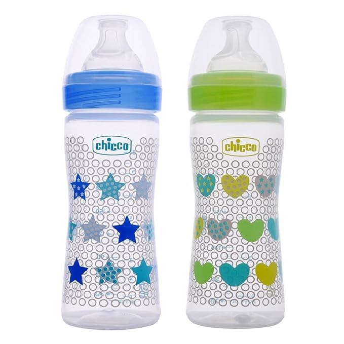 Chicco Well-Being Bipack 250 ml Feeding Bottle (Blue & Green) Chicco