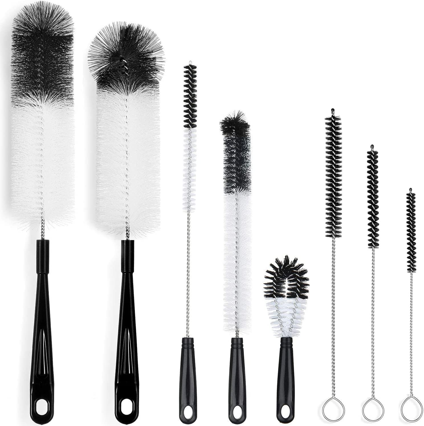 8-Pack Set Bottle Cleaning Brush - Long Handle Water Bottle Straw Cleaning Brush for Washing Narrow Neck Beer Wine Decanter, Baby/Sports Bottle, Thermos (Black) Zendure