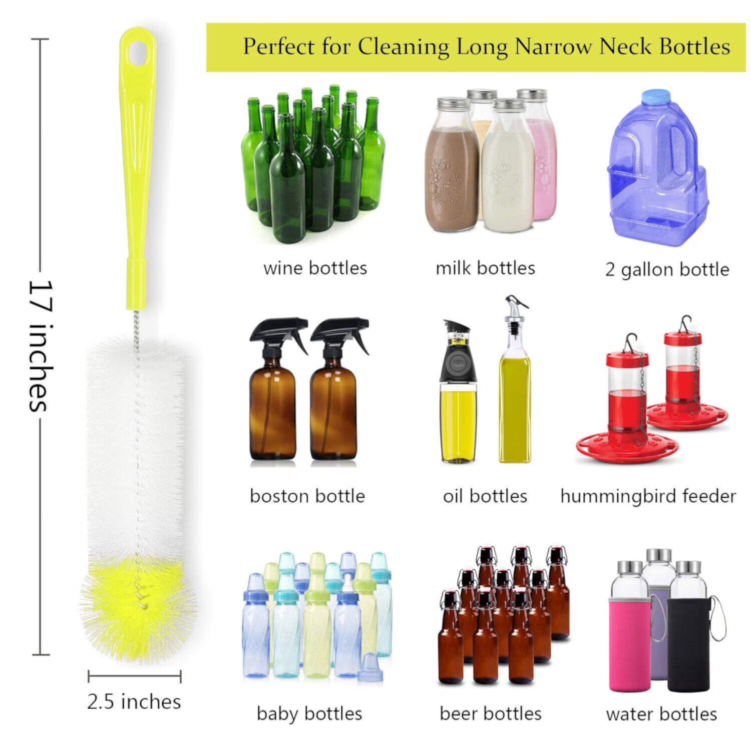 8-Pack Bottle Cleaning Brush Set - Long Handle Baby Bottle Cleaner for Washing Narrow Wine/Beer Bottle,Thermos,Hummingbird Feeder,Sports Well,Plus Kettle/ Straw Brush TIFOR