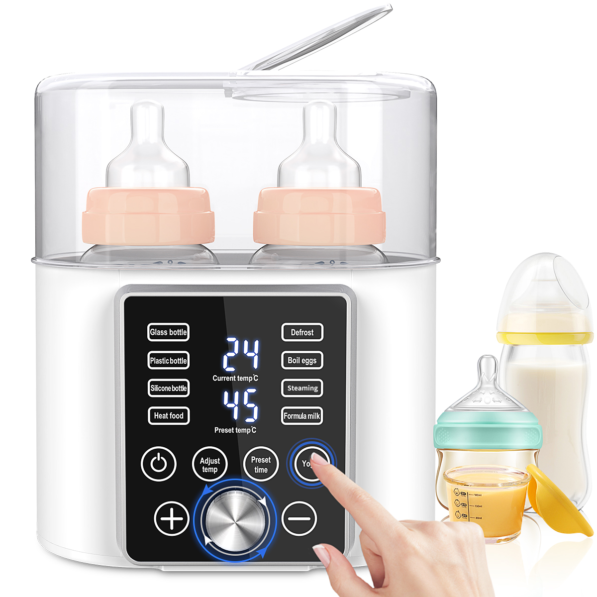 Bottle Warmer, 12-in-1 Baby Double Bottles Warmer Fast Baby Food Heater & BPA-Free Milk Warmer with LCD Touch Display, Appointment & 24H Accurate Temperature Control for Breastmilk or Formula Cshidworld