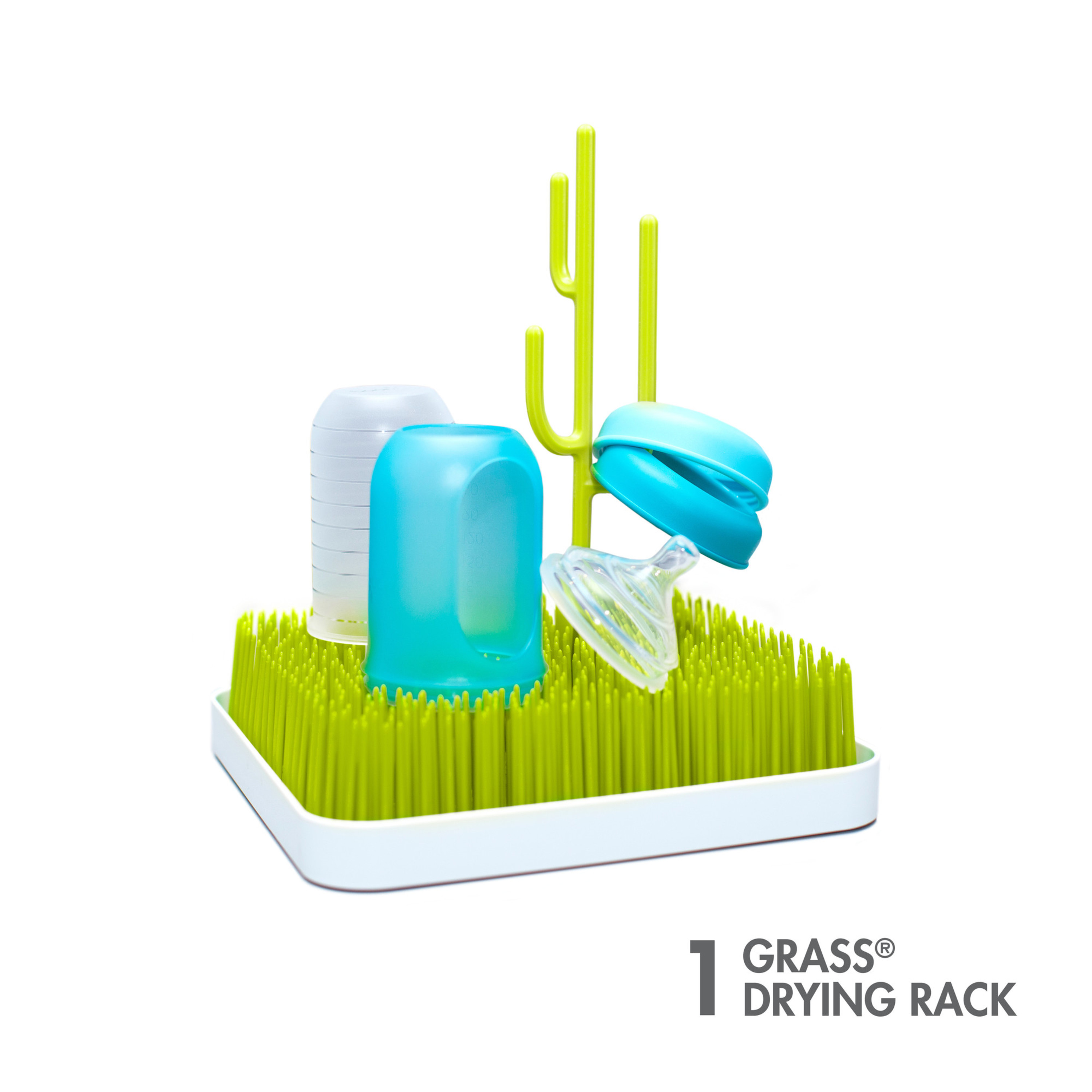 Boon Grass Countertop Drying Rack, Low-Profile Easy to Clean Baby Bottle Drying Rack, Green Boon