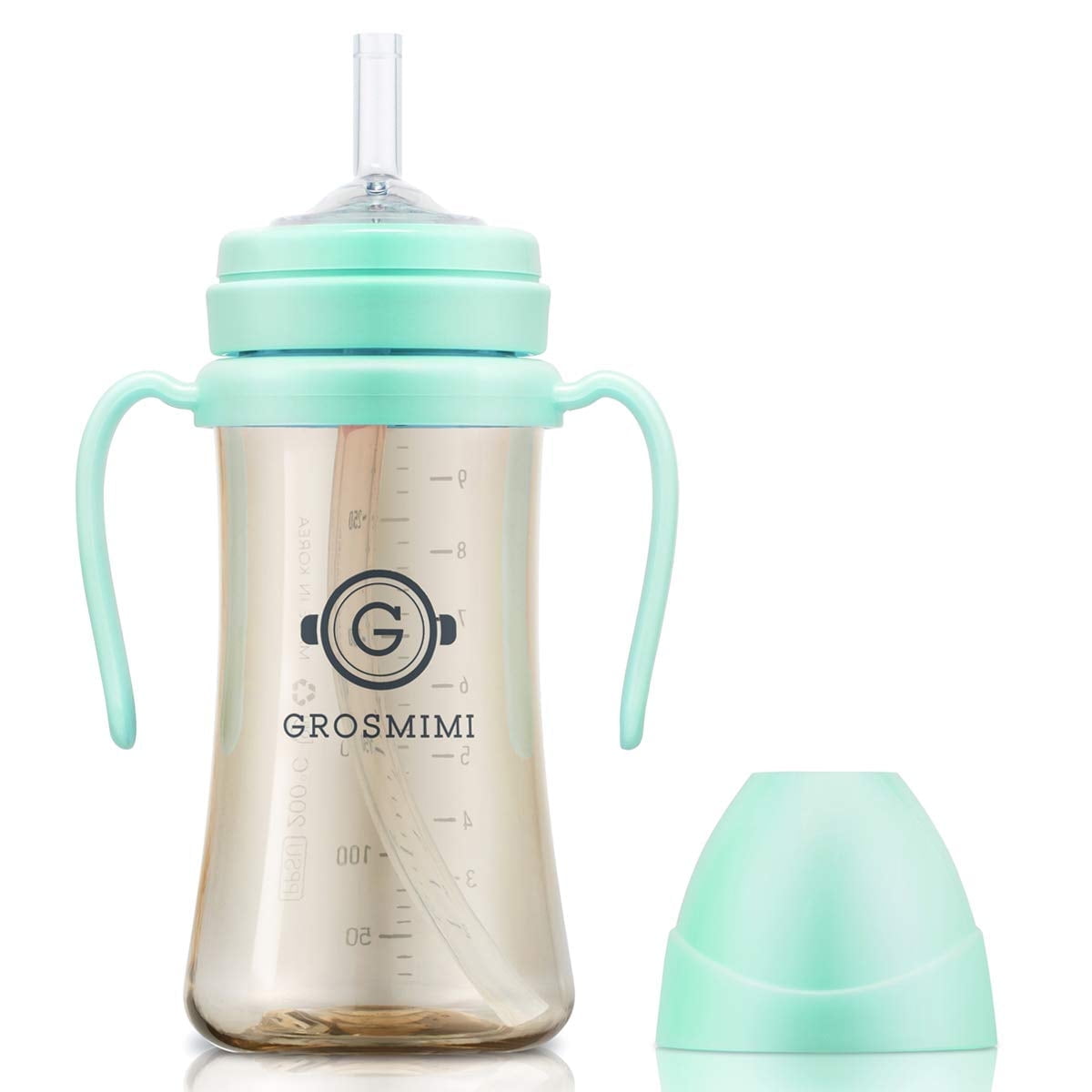 GROSMIMI Spill Proof no Spill Magic Sippy Cup with Straw with Handle for Baby and Toddlers, Customizable, PPSU, BPA Free 10 oz (Aqua green) GROSMIMI