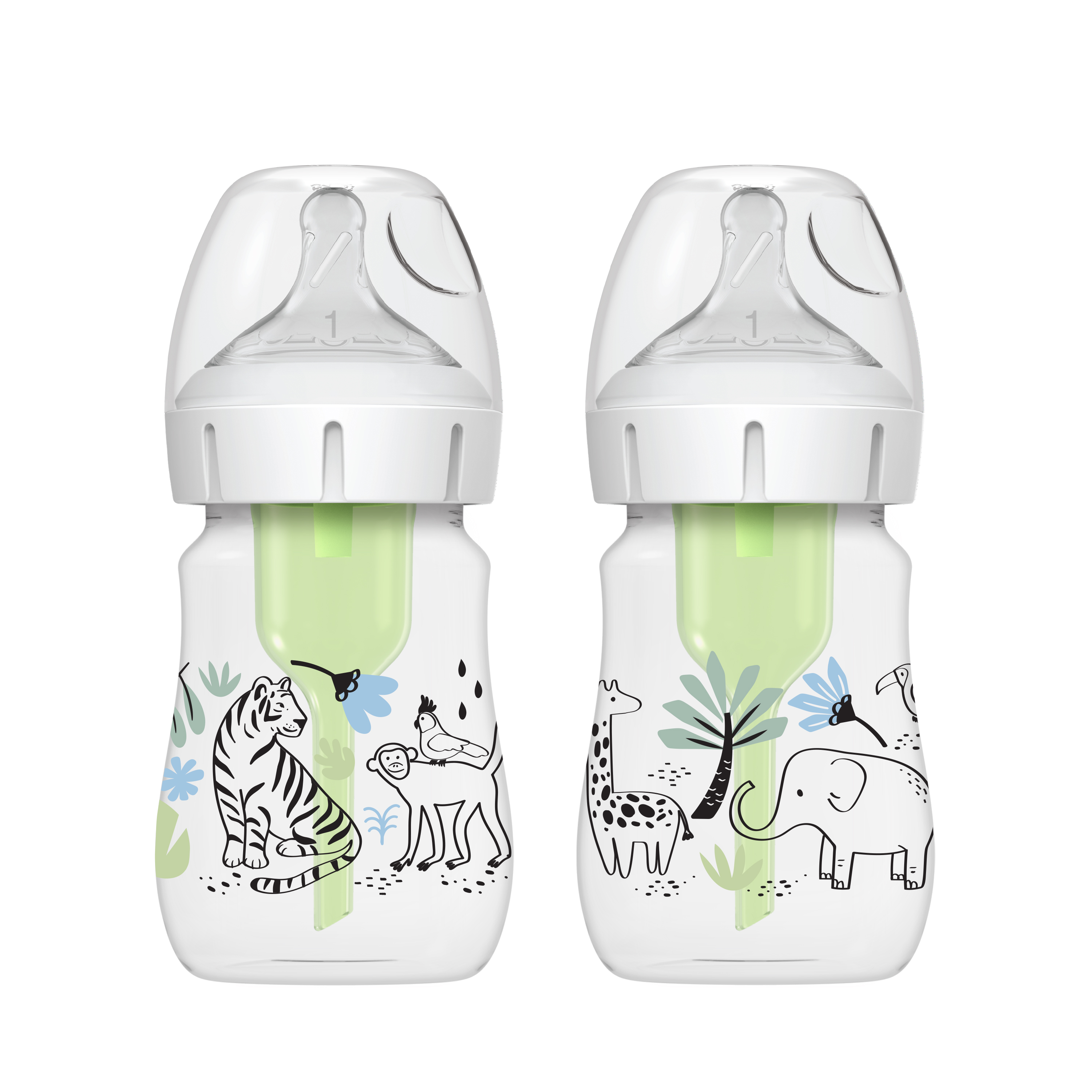 Dr. Brown's Natural Flow Anti-Colic Options+ Wide-Neck Baby Bottle, Jungle Decos, 5oz/150ml, Level 1 Slow Flow, 0m+, 2 Pack Dr. Brown's