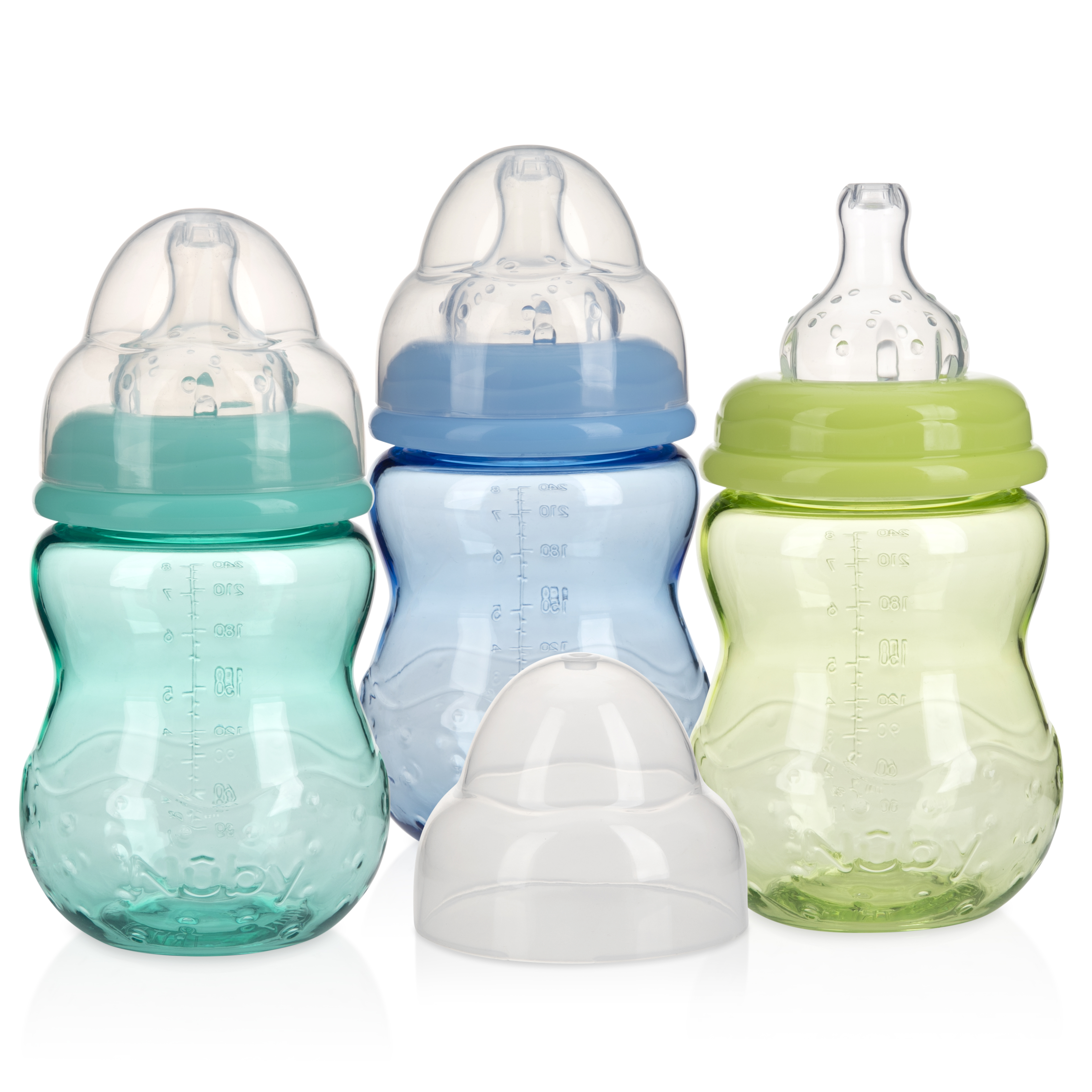 Nuby Non-Drip Wide Neck Baby Bottle, 8 fl oz, 3 Count Multicolor Bottles NUBY