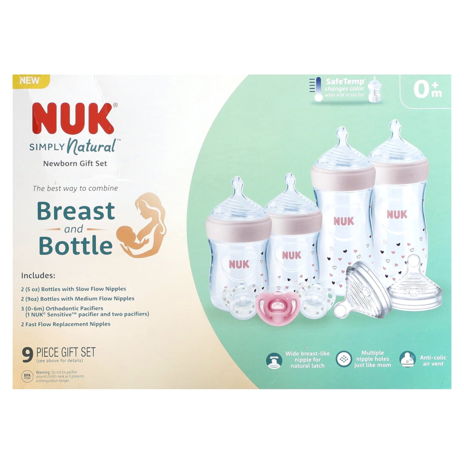 NUK Simply Natural Bottle Gift Set - Pink - 9pc NUK