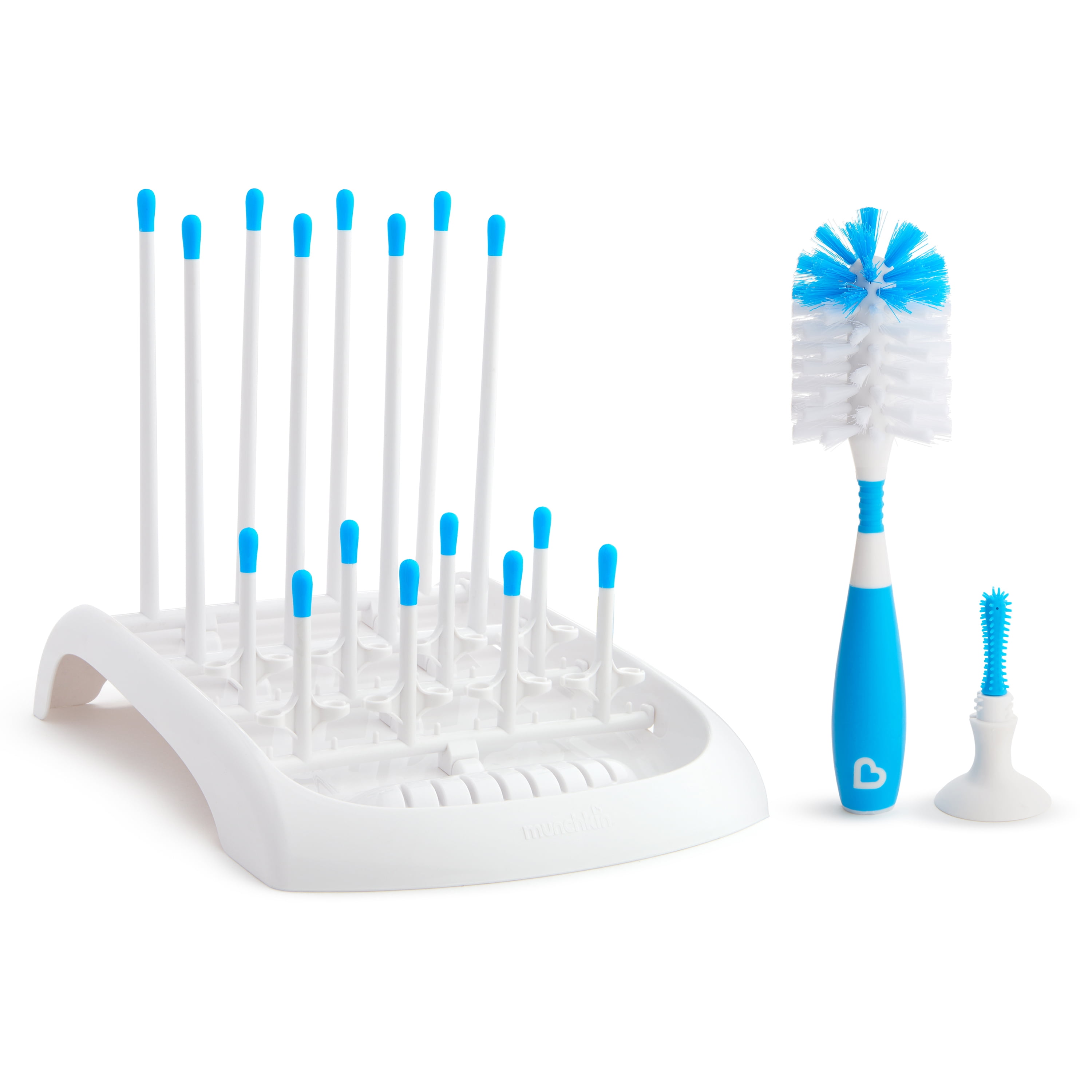 Munchkin® Baby Bottle and Sippy Cup Cleaning Set, Includes Fold™ Drying Rack and Bristle™ Bottle Brush, Blue Munchkin