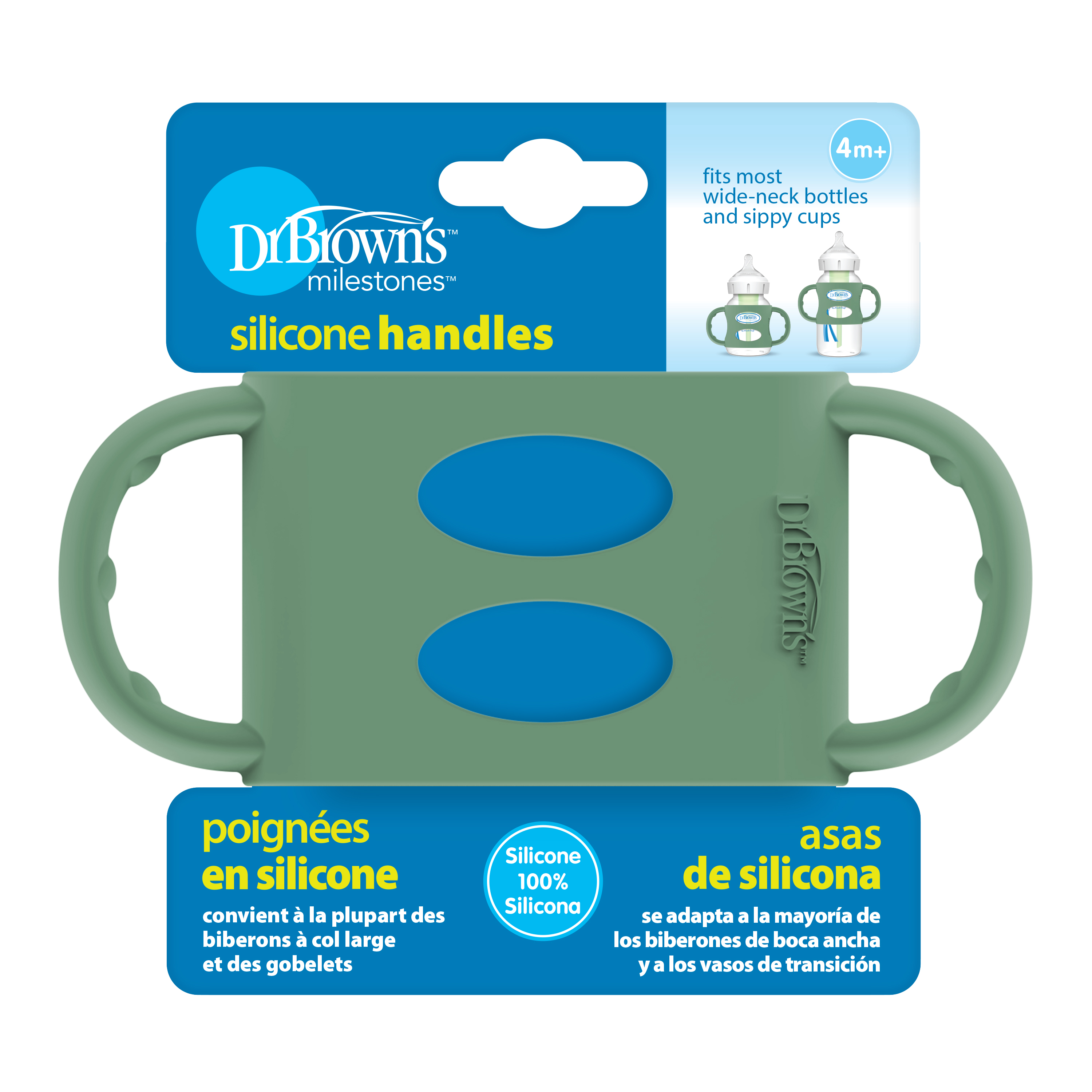 Dr. Brown's Milestones 100% Silicone Baby Bottle Handles, Wide-Neck, Green, 1 Pack Visit the Dr. Brown's Store