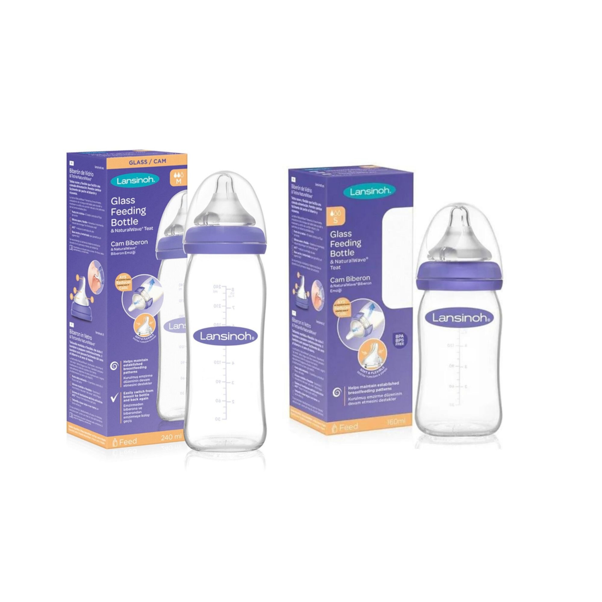 Lansinoh Glass Baby Bottle 160ml + Lansinoh Glass Baby Bottle 240 Ml Lansinoh