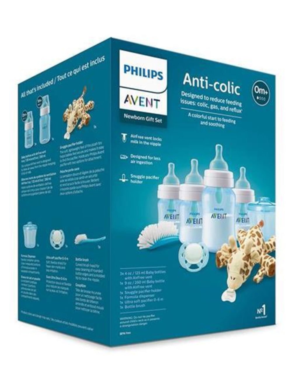 Philips Avent Anti-colic Baby Bottle with AirFree Vent Newborn Gift Set with Snuggle, Clear, SCD306/10 Philips Avent